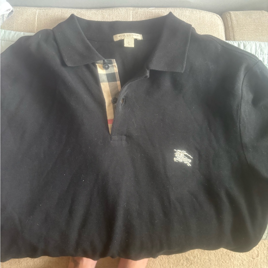 Burberry Black Polo Shirt With Check Detail